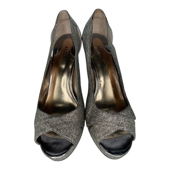 Alfani Fairfax Peep Toe Silver Platino Glitter High Heels - Picture 2 of 8